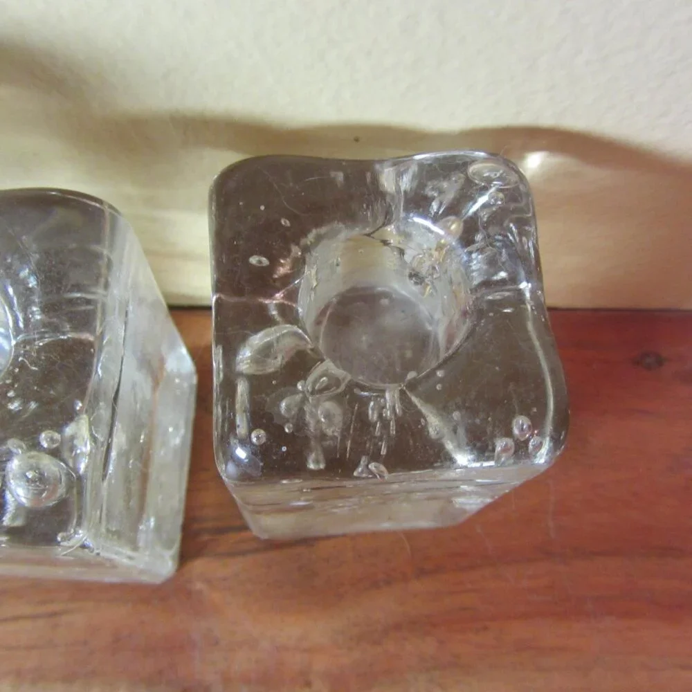 pier 1 bubble glass candle stick holders trio vintage set of 3 (H136)